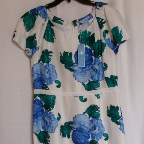 Draper James Blue and Green Floral Asymmetrical Dress - Picture 3 of 11
